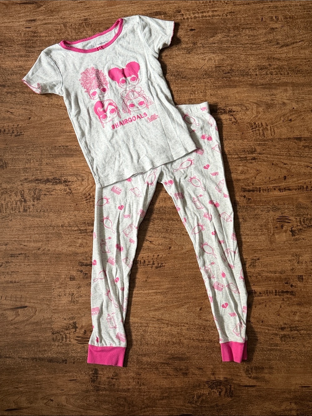 Girls Gray & Pink 'Hairgoals' Pajama Set
